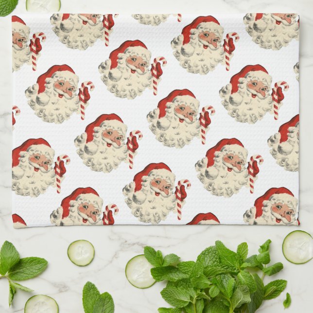 Vintage Santa Claus with Candy Cane. Kitchen Towel (Folded)
