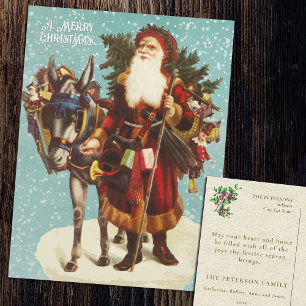 Vintage Santa Claus with Donkey Tree Toys Holiday Postcard