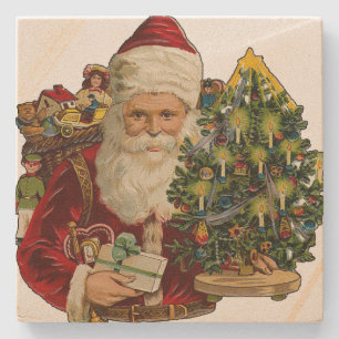 Vintage Santa Claus with Gifts Christmas Stone Coaster