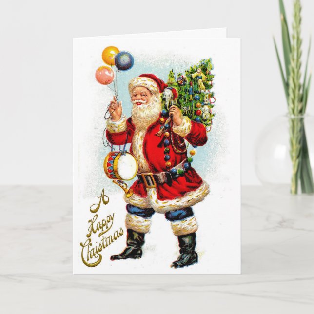 Vintage Santa Claus With Gifts Holiday Card (Front)