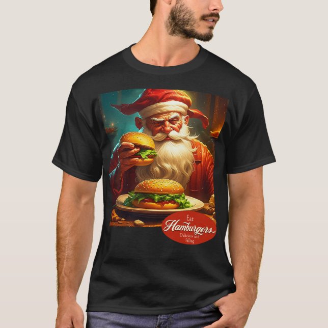 Vintage Santa Claus with Hamburger T-Shirt (Front)