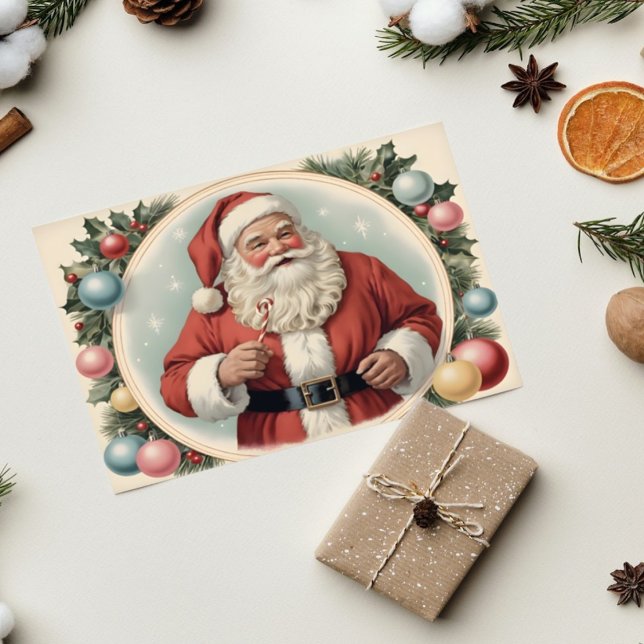 Vintage Santa Claus with Holiday Wreath Christmas  Card (Creator Uploaded)