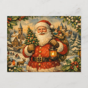 Vintage Santa Claus with Lantern Holiday Postcard