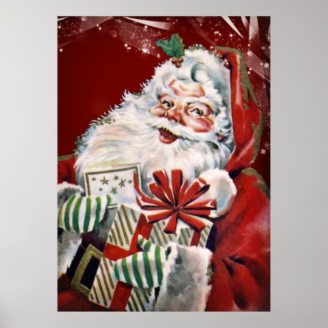 Vintage Santa Claus with many gifts Poster (Front)