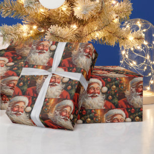 Vintage Santa Claus with Ornaments Wrapping Paper