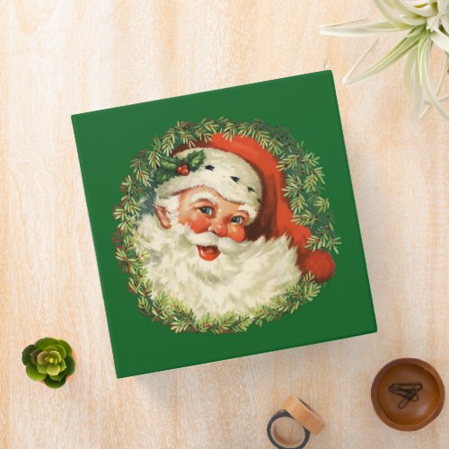 Vintage Santa Claus with Pine Wreath 3 Ring Binder