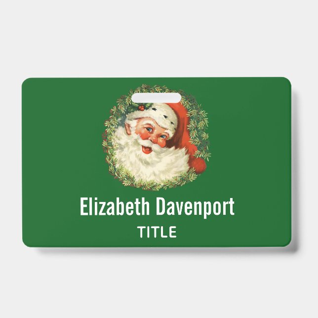 Vintage Santa Claus with Pine Wreath Badge (Front)