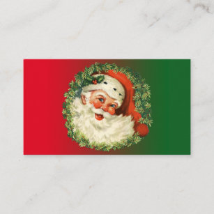 Vintage Santa Claus with Pine Wreath Business Card
