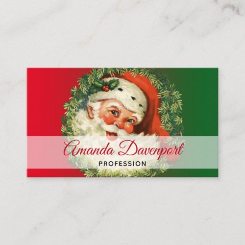 Vintage Santa Claus with Pine Wreath Business Card