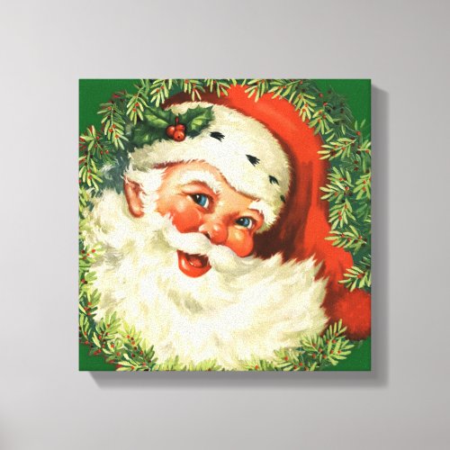 Vintage Santa Claus with Pine Wreath Canvas Print
