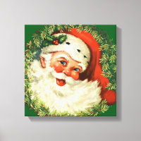 Vintage Santa Claus with Pine Wreath
