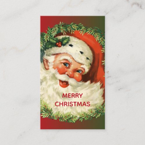 Vintage Santa Claus with Pine Wreath Christmas Business Card