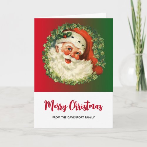 Vintage Santa Claus with Pine Wreath Christmas Card
