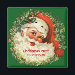 Vintage Santa Claus with Pine Wreath Christmas Magnet<br><div class="desc">A magnet with a retro image featuring a smiling happy Santa Claus surrounded by a pine wreath with a sprig of holly in his cap.</div>