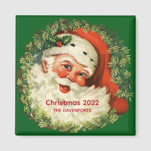 Vintage Santa Claus with Pine Wreath Christmas Magnet