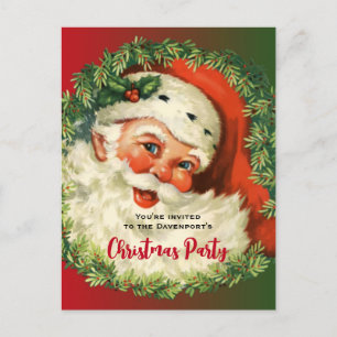 Vintage Santa Claus with Pine Wreath Christmas Postcard