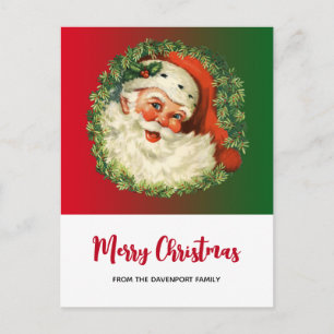 Vintage Santa Claus with Pine Wreath Christmas Postcard