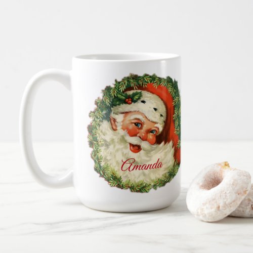 Vintage Santa Claus with Pine Wreath Coffee Mug