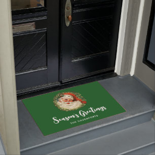 Vintage Santa Claus with Pine Wreath Doormat