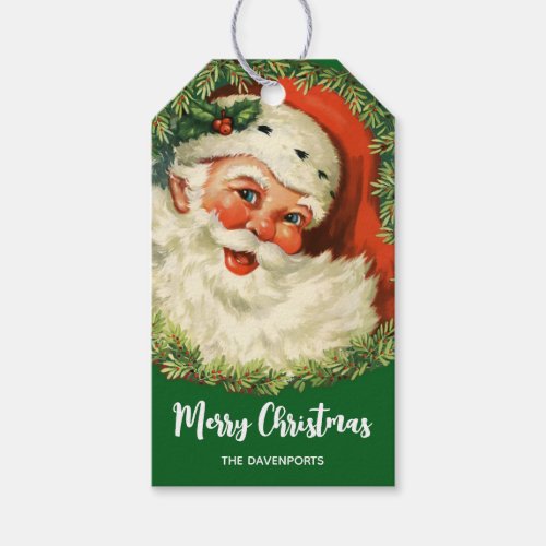Vintage Santa Claus with Pine Wreath Gift Tags