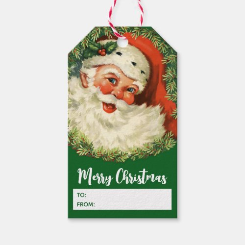 Vintage Santa Claus with Pine Wreath Gift Tags