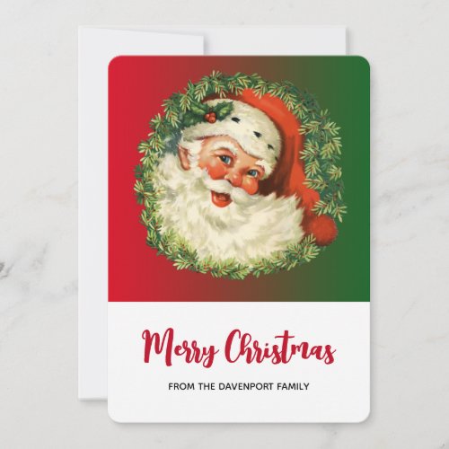 Vintage Santa Claus with Pine Wreath Holiday Card