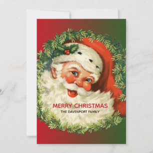 Vintage Santa Claus with Pine Wreath Holiday Card