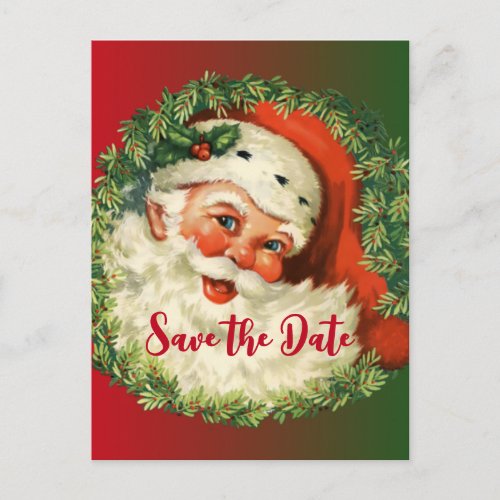 Vintage Santa Claus with Pine Wreath Invitation Postcard