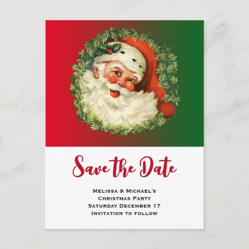 Vintage Santa Claus with Pine Wreath Invitation Postcard