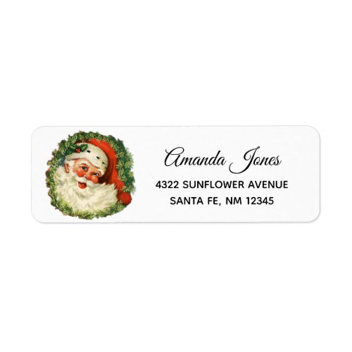 Vintage Santa Claus with Pine Wreath Label