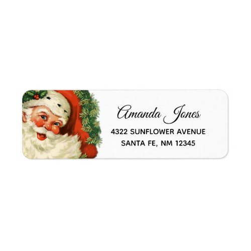 Vintage Santa Claus with Pine Wreath Label
