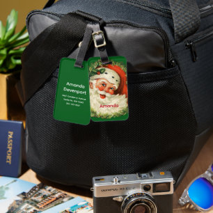 Vintage Santa Claus with Pine Wreath Luggage Tag