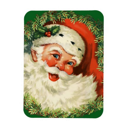 Vintage Santa Claus with Pine Wreath Magnet