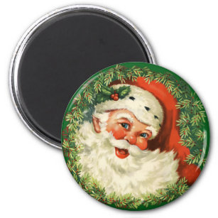  Vintage Santa Claus with Pine Wreath Magnet