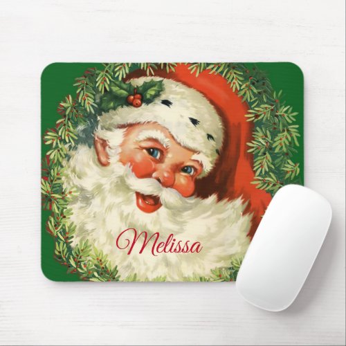 Vintage Santa Claus with Pine Wreath Mouse Pad