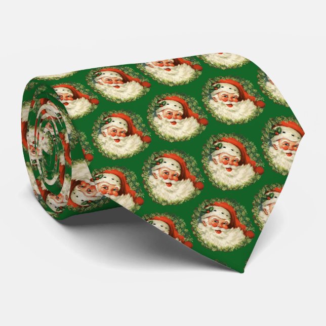  Vintage Santa Claus with Pine Wreath Neck Tie (Rolled)