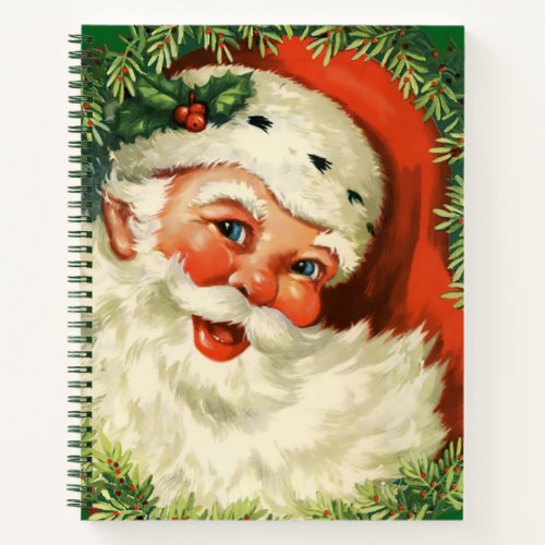Vintage Santa Claus with Pine Wreath Notebook