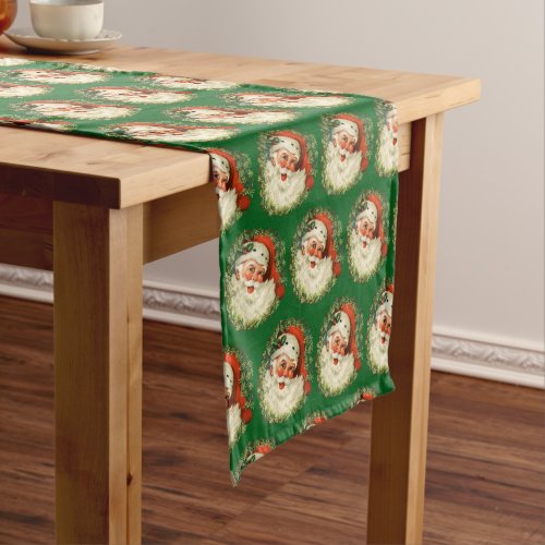 Vintage Santa Claus with Pine Wreath Pattern Short Table Runner