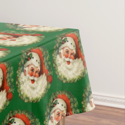 Vintage Santa Claus with Pine Wreath Pattern Tablecloth