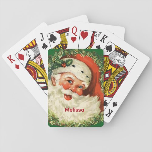 Vintage Santa Claus with Pine Wreath Playing Cards