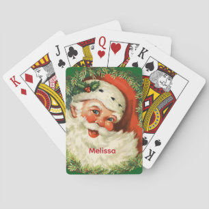 Vintage Santa Claus with Pine Wreath Poker Cards
