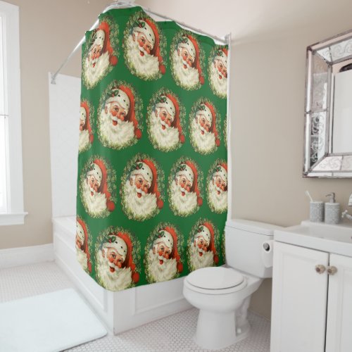 Vintage Santa Claus with Pine Wreath Shower Curtain