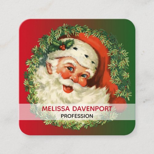 Vintage Santa Claus with Pine Wreath Square Business Card