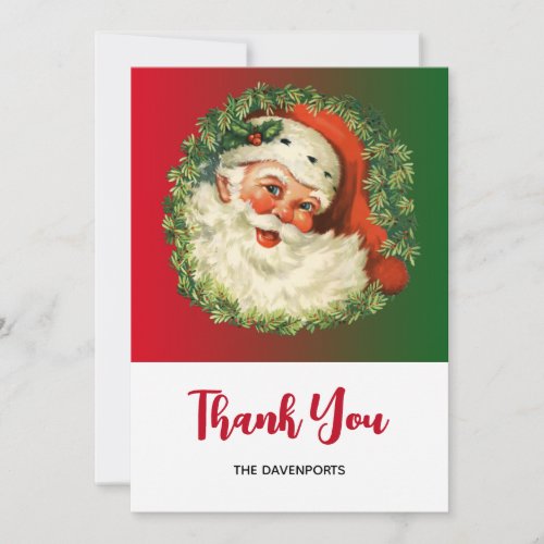 Vintage Santa Claus with Pine Wreath Thank You