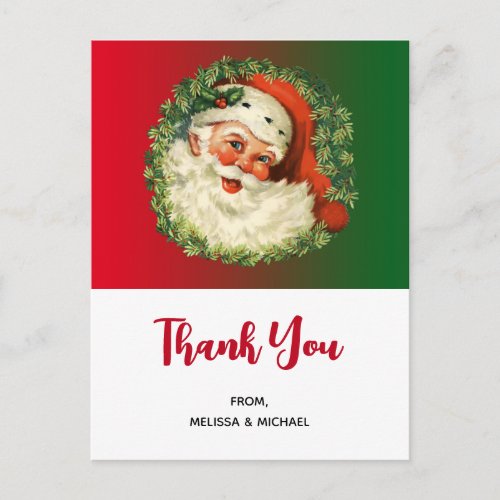 Vintage Santa Claus with Pine Wreath Thank You Postcard