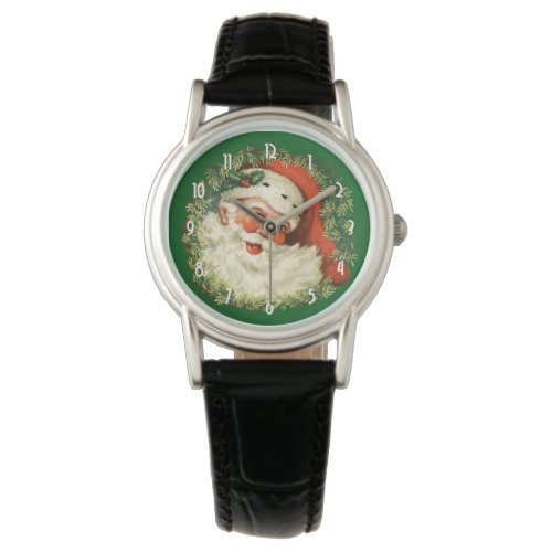 Vintage Santa Claus with Pine Wreath Watch