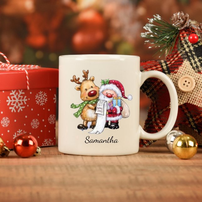 Vintage Santa Claus with Reindeer Christmas  Mug (Creator Uploaded)