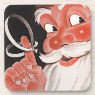 Vintage Santa Claus with Reminder String on Finger Beverage Coaster