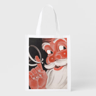 Vintage Santa Claus with Reminder String on Finger Grocery Bag