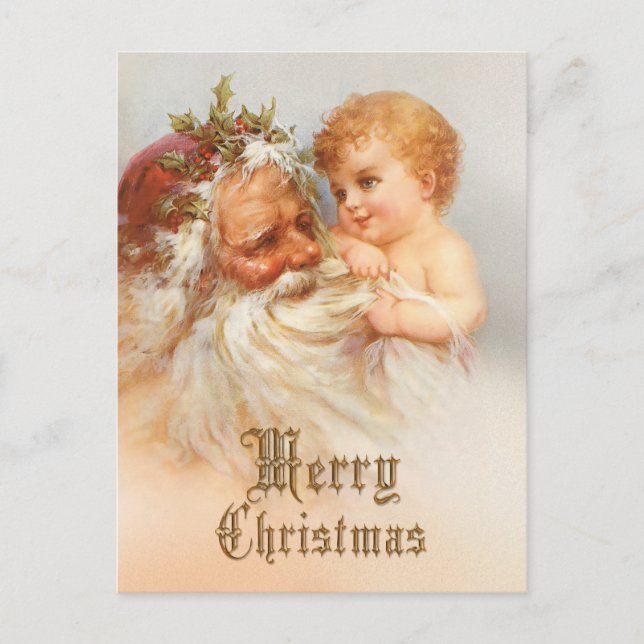 Vintage Santa Claus with Smiling Child Holiday Postcard (Front)